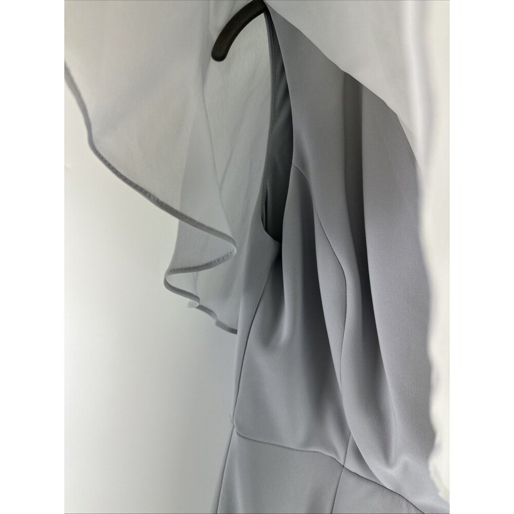 Joseph Ribkoff Dress Gray Chiffon Ruffle Shawl V-Neck Womens 4 - Picture 5 of 12